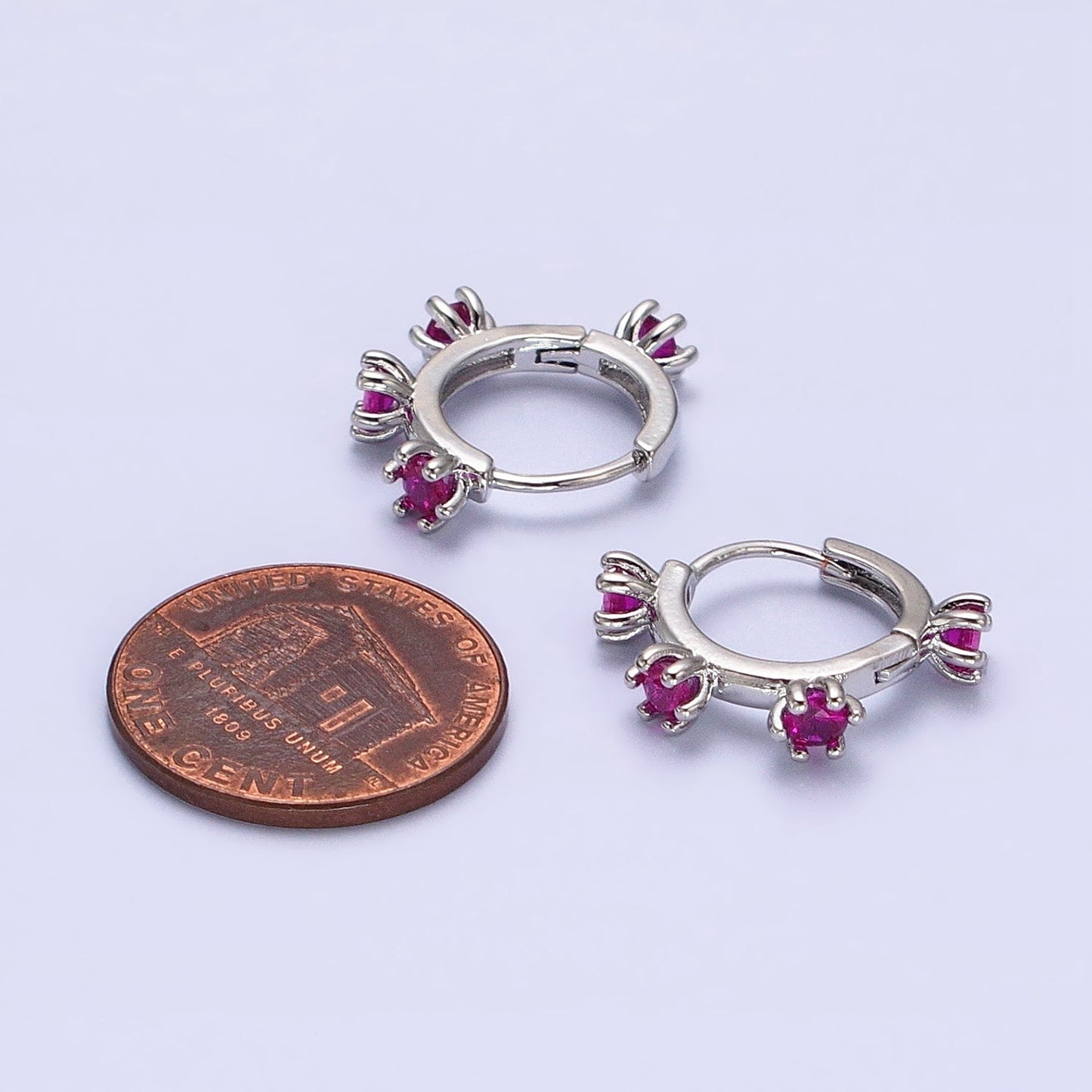 16K Gold Filled 15.5mm Fuchsia CZ Dotted Outline Huggie Earrings in Silver & Gold | AB654 AD1300