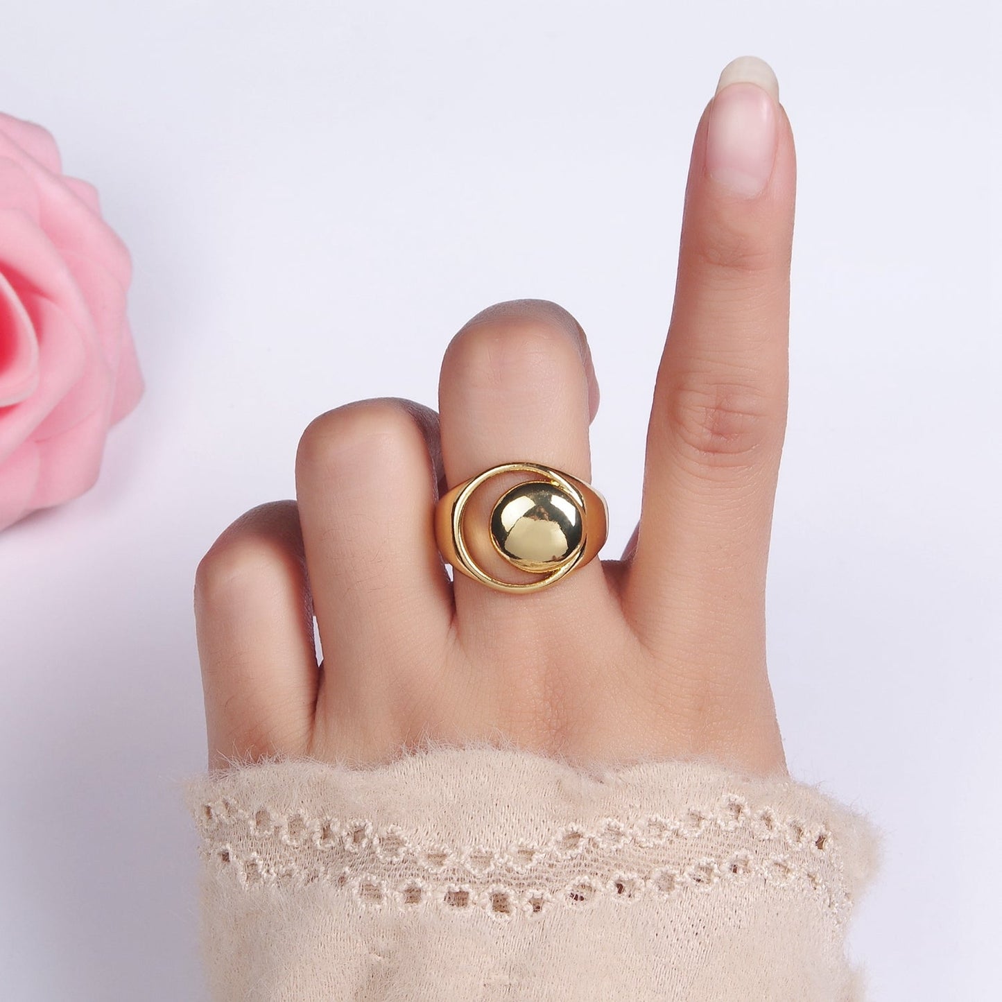 14K Gold Filled Open Celestial Crescent Moon Dome Signet Ring in Gold & Silver | O1268 O1269