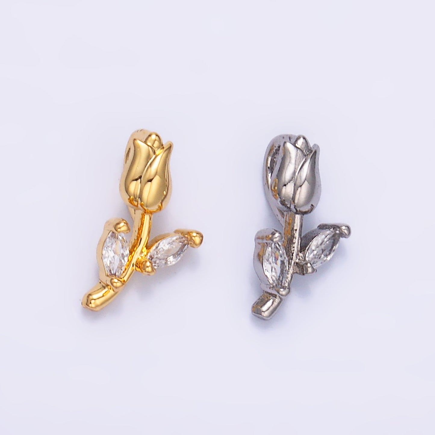 24K Gold Filled Marquise CZ Rose Flower Mini Charm in Gold & Silver | AA1447
