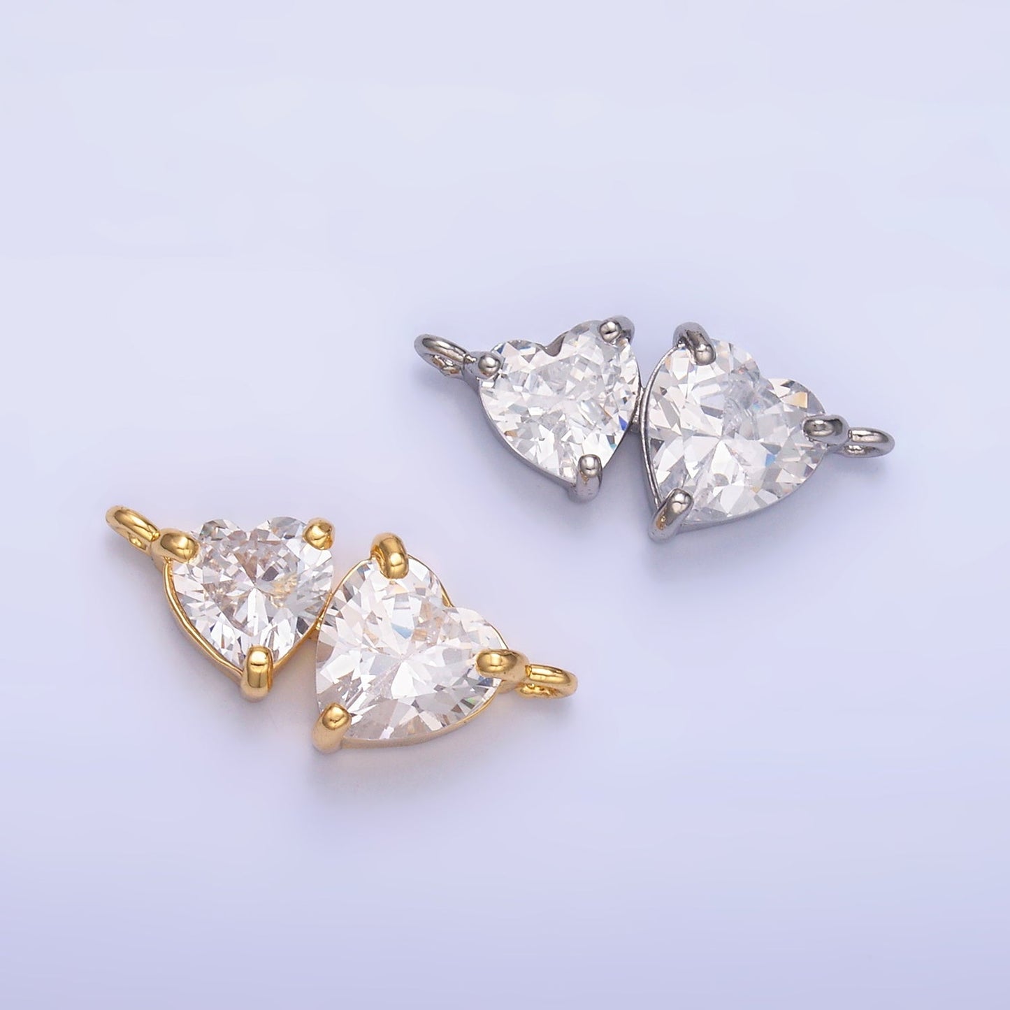 24K Gold Filled Double Heart CZ Connector in Gold & Silver | Y003