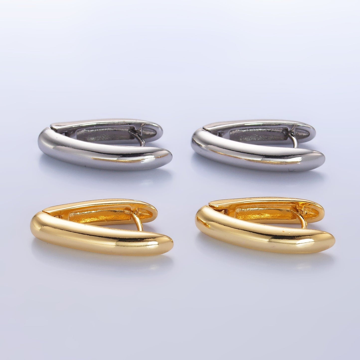 24K Gold Filled Minimalist V-Shaped Hoop Earrings in Gold & Silver | AB681 AB682