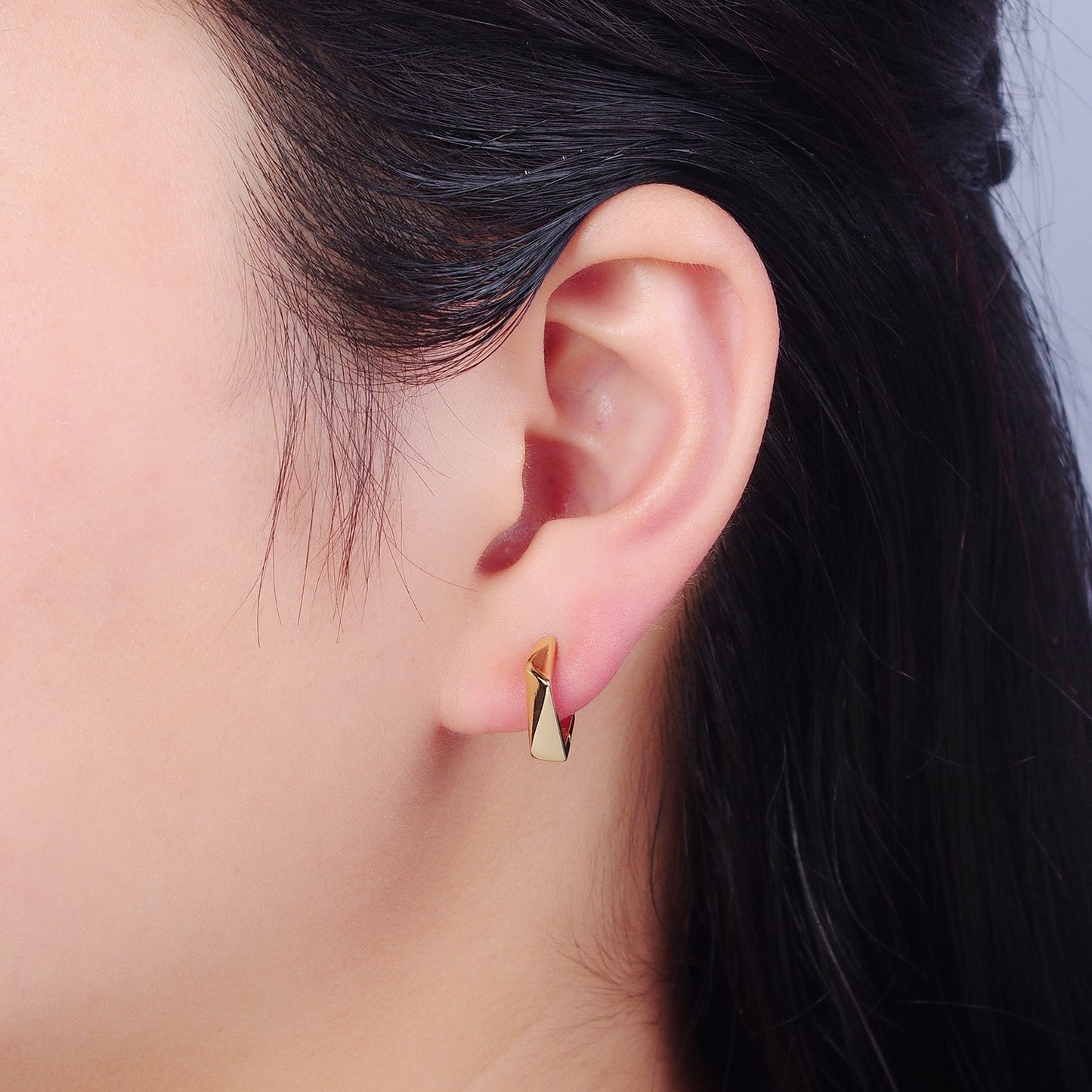 14K Gold Filled Geometric Hexagon Huggie Hoop Earrings P-374