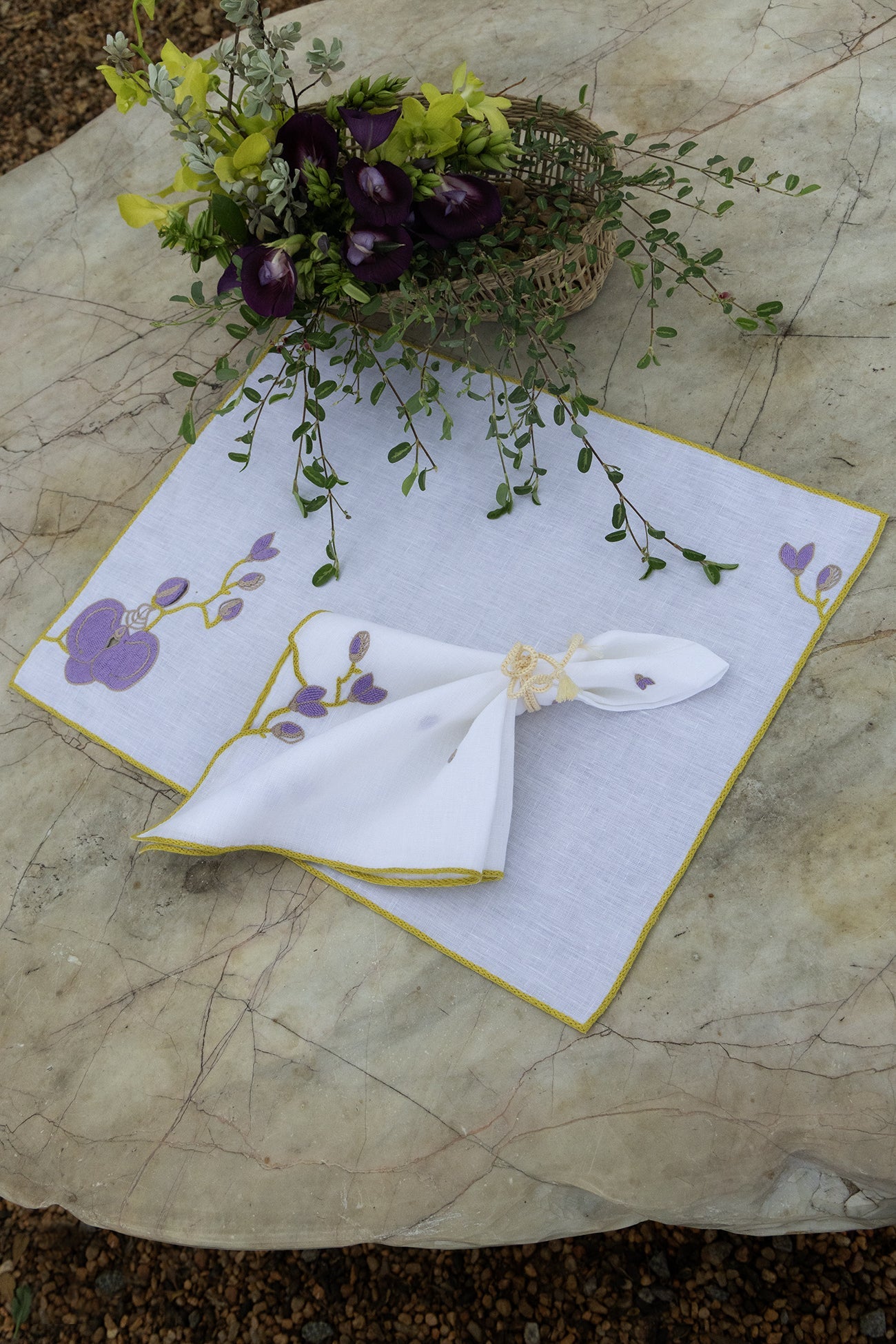 Hand Embroidered Vintage Floral Placemats 14" × 18" (Set of 4)