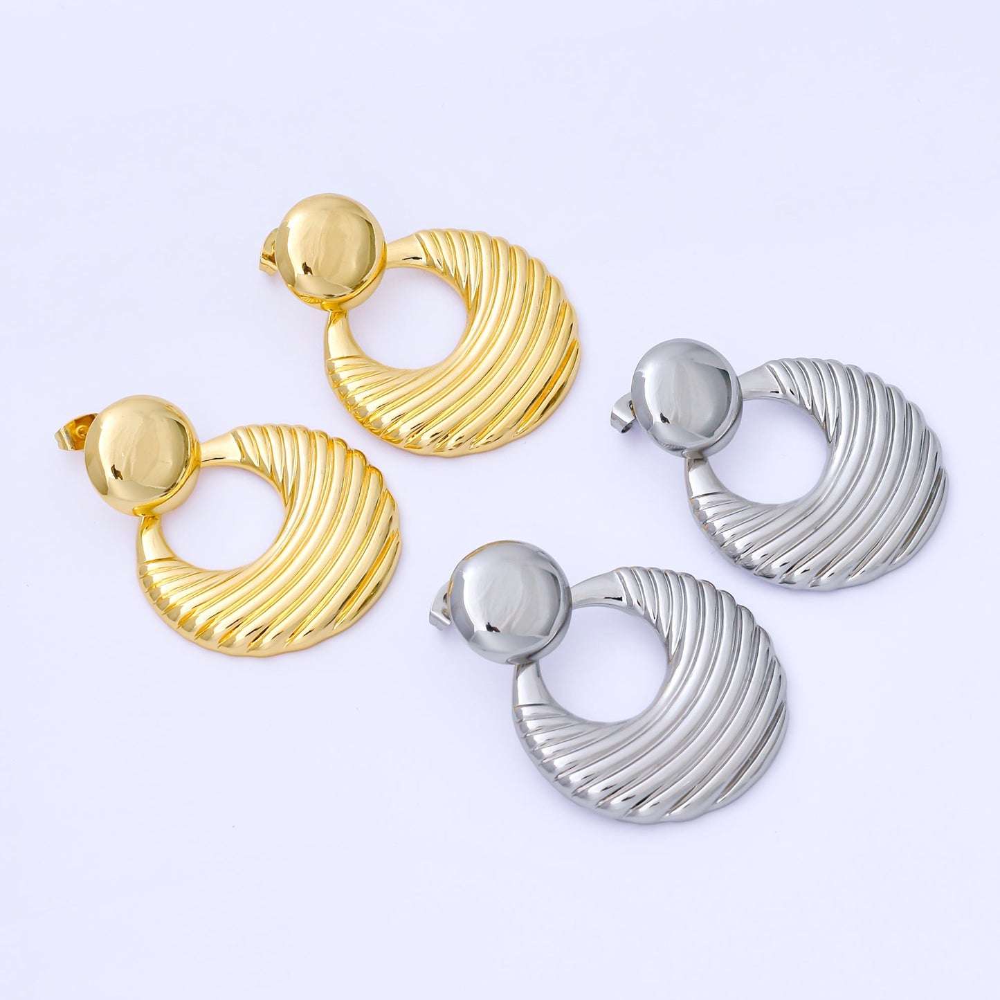 14K Gold Filled 40mm Geometric Door Knock Drop Stud Earrings in Gold & Silver | P494 P495