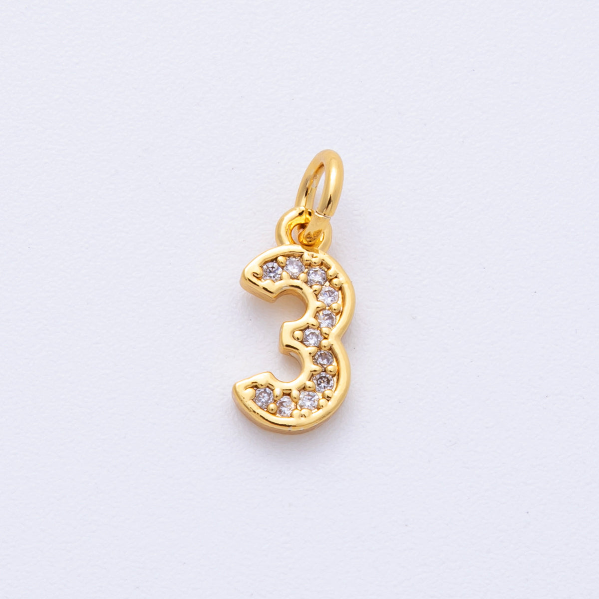 24K Gold Filled 14mm Number 0-9 Clear Micro Paved CZ Charm | N1025 - N1034