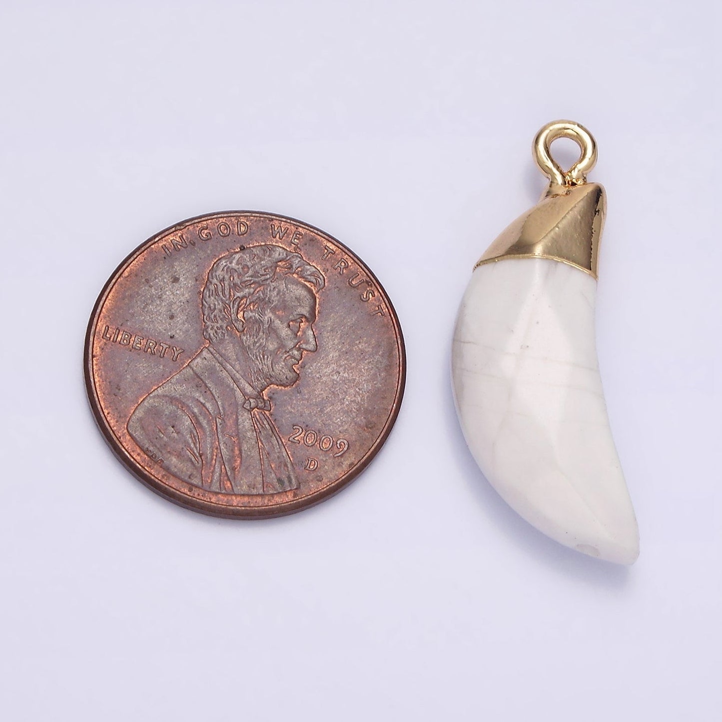 14K Gold Filled Onyx, Howlite, Clear Quartz Crescent Horn Foiled Charm | N1749 N1751 N1752