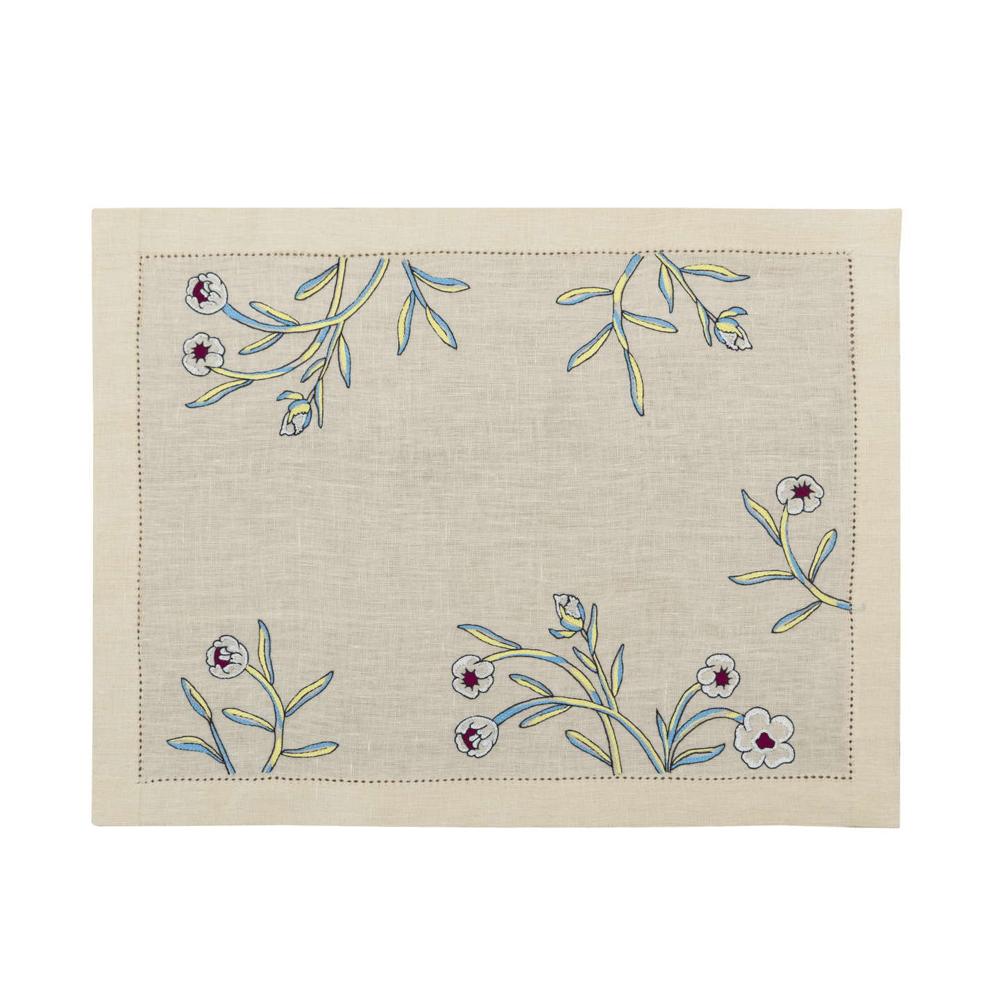 Hand Embroidered Floral Fresco Placemats 14" × 18" (Set of 4)