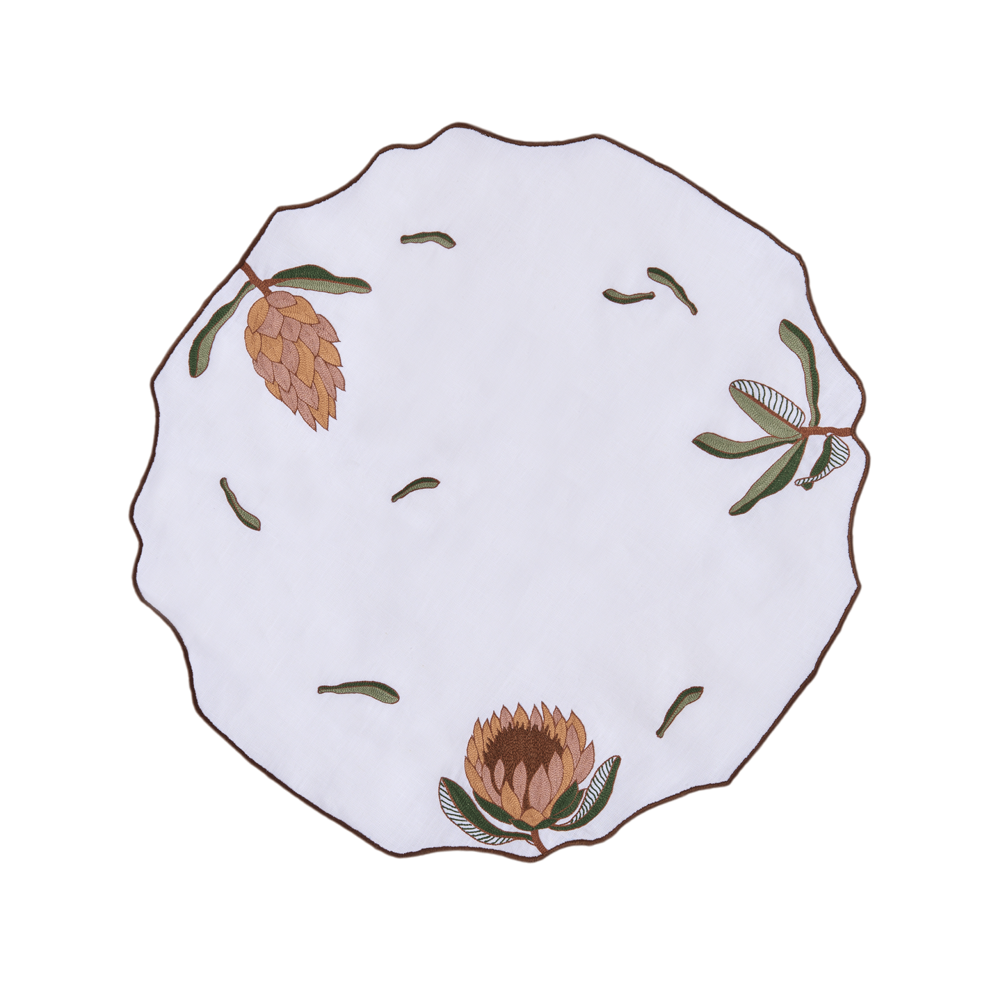 Hand Embroidered Vintage Floral Placemats 16.5" round (Set of 4)