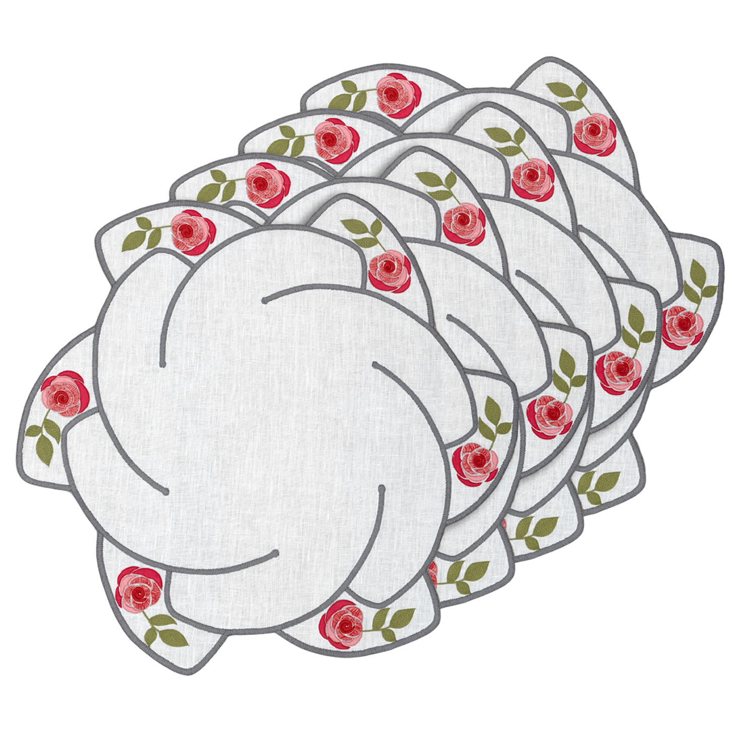Hand Embroidered Heirloom Petals Placemats 16" round (Set of 4)