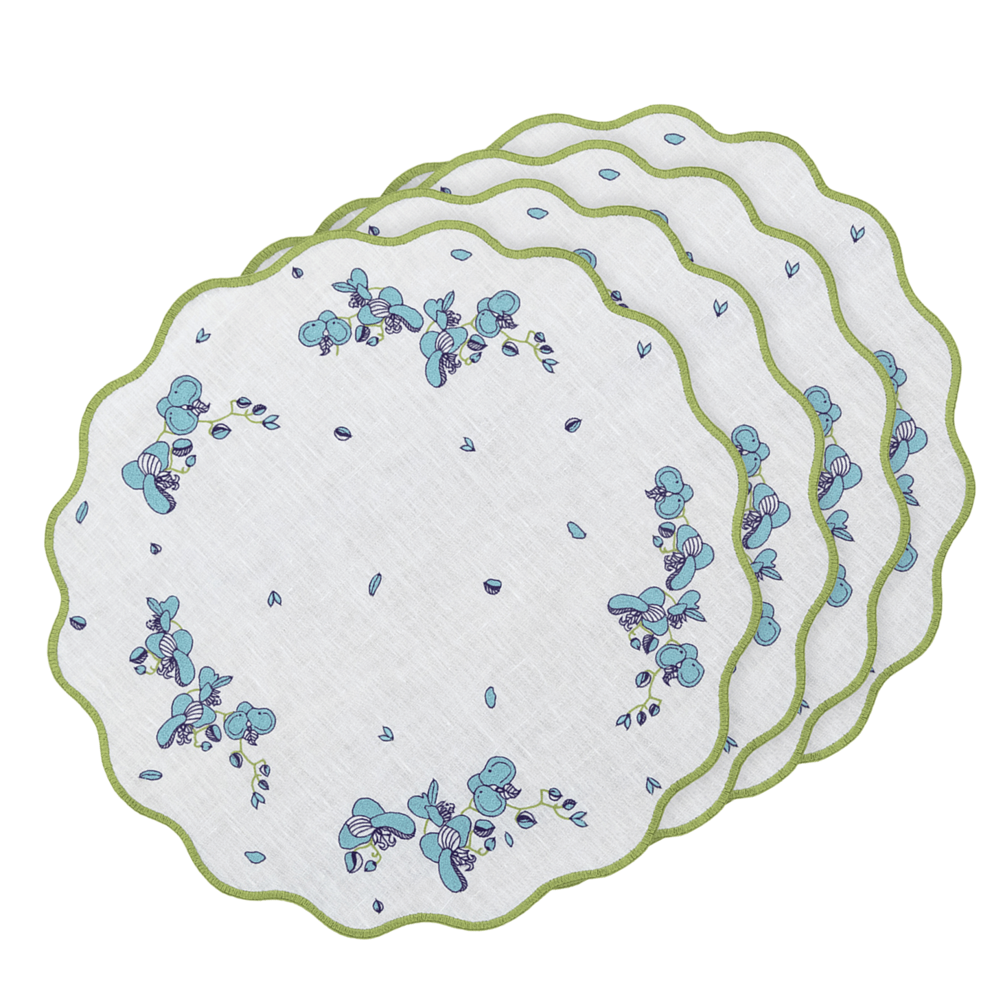 Hand Embroidered Vintage Floral Placemats 16" round (Set of 4)