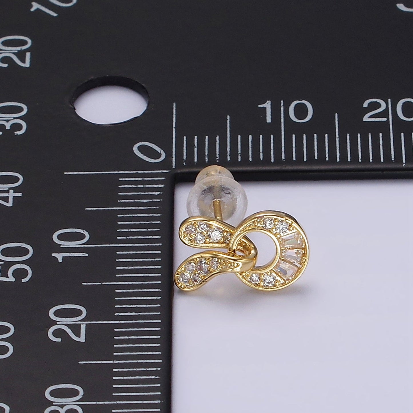 14K Gold Filled Open Geometric Baguette Micro Paved CZ Stud Earrings in Gold & Silver | V276