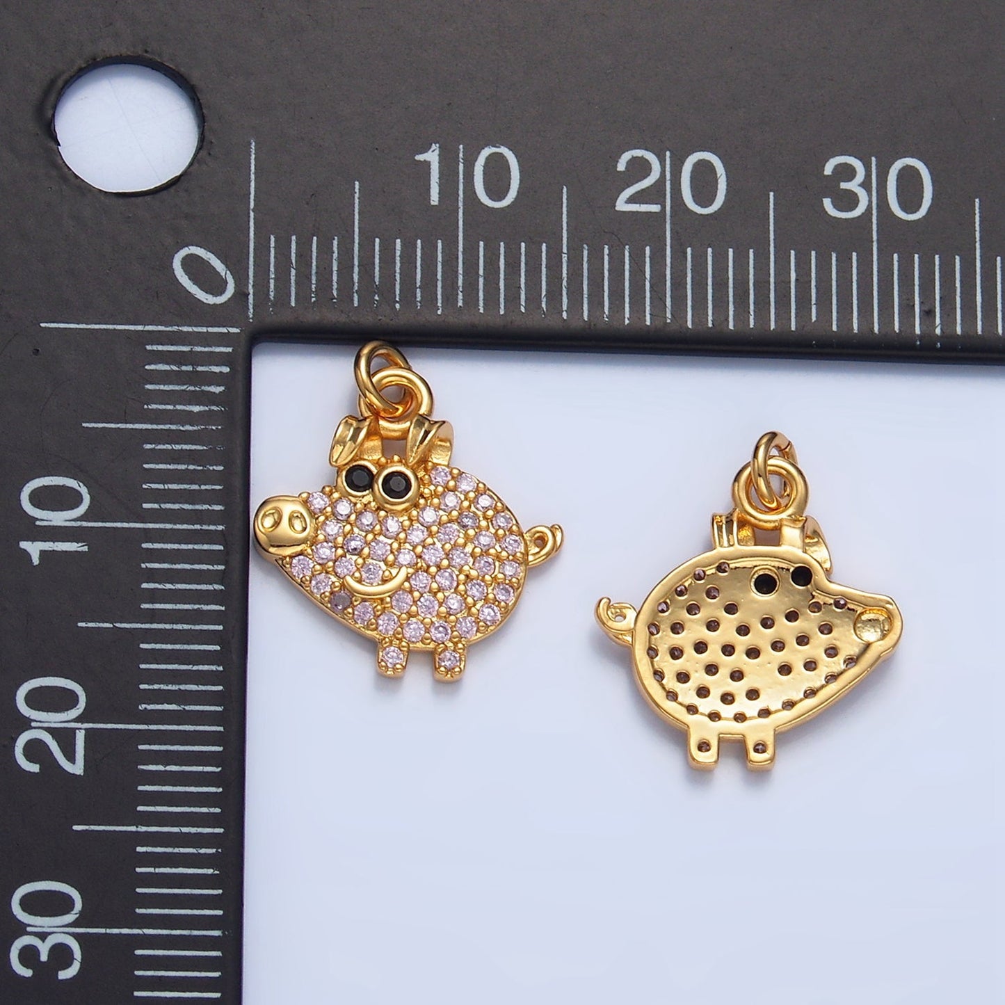 24K Gold Filled Pink Micro Paved CZ Smiley Pig Farm Animal Charm | X619