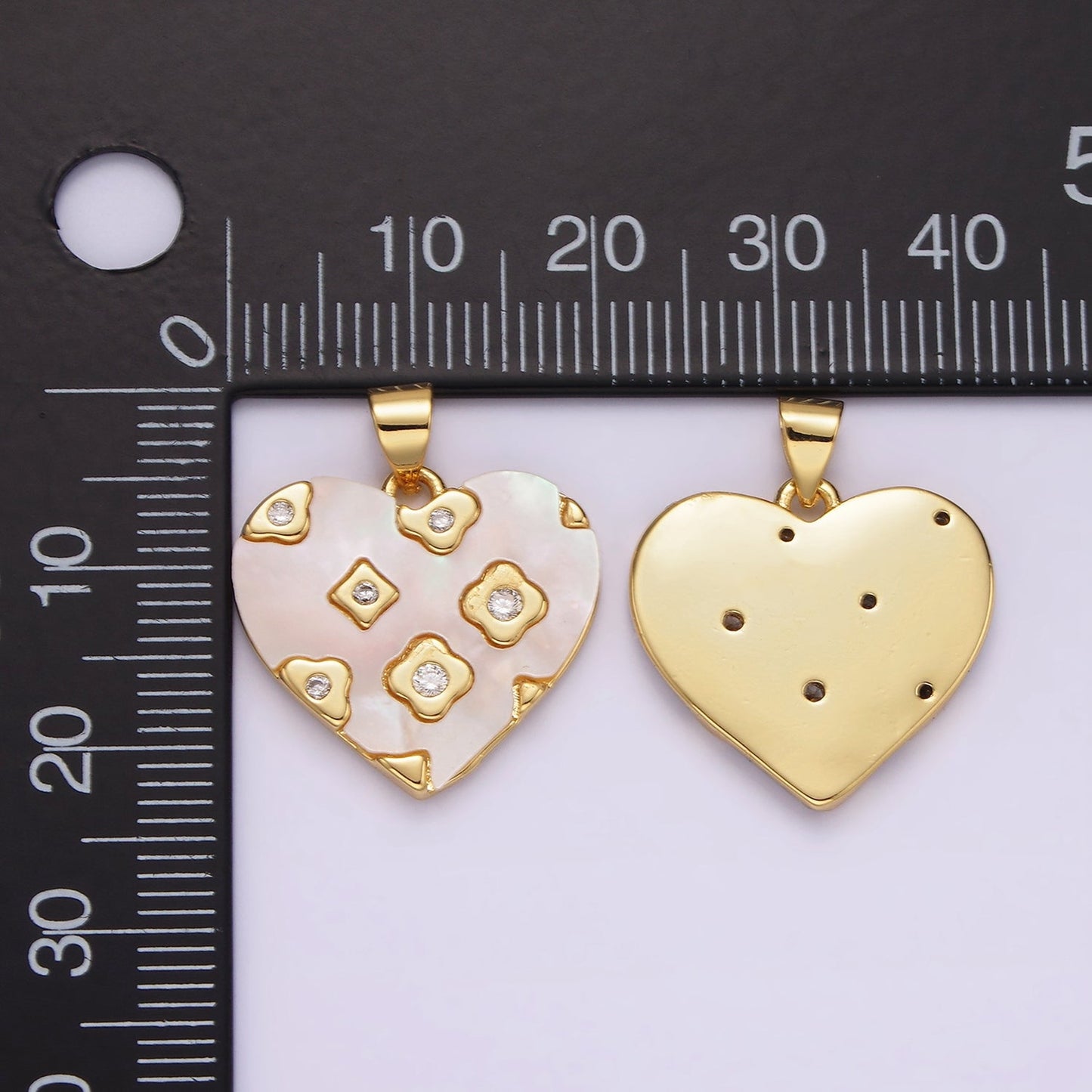 14K Gold Filled CZ Geometric Dotted Shell Pearl Heart Pendant | AH130