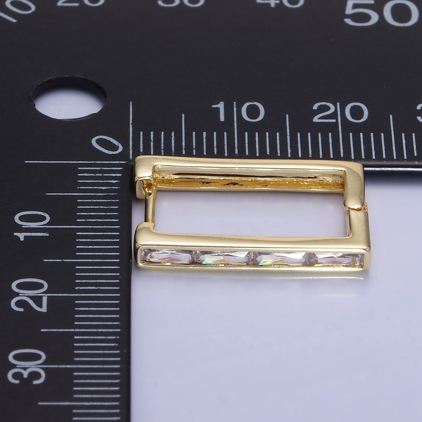 14K Gold Filled Baguette Lined Square Hoop Earrings | AE521