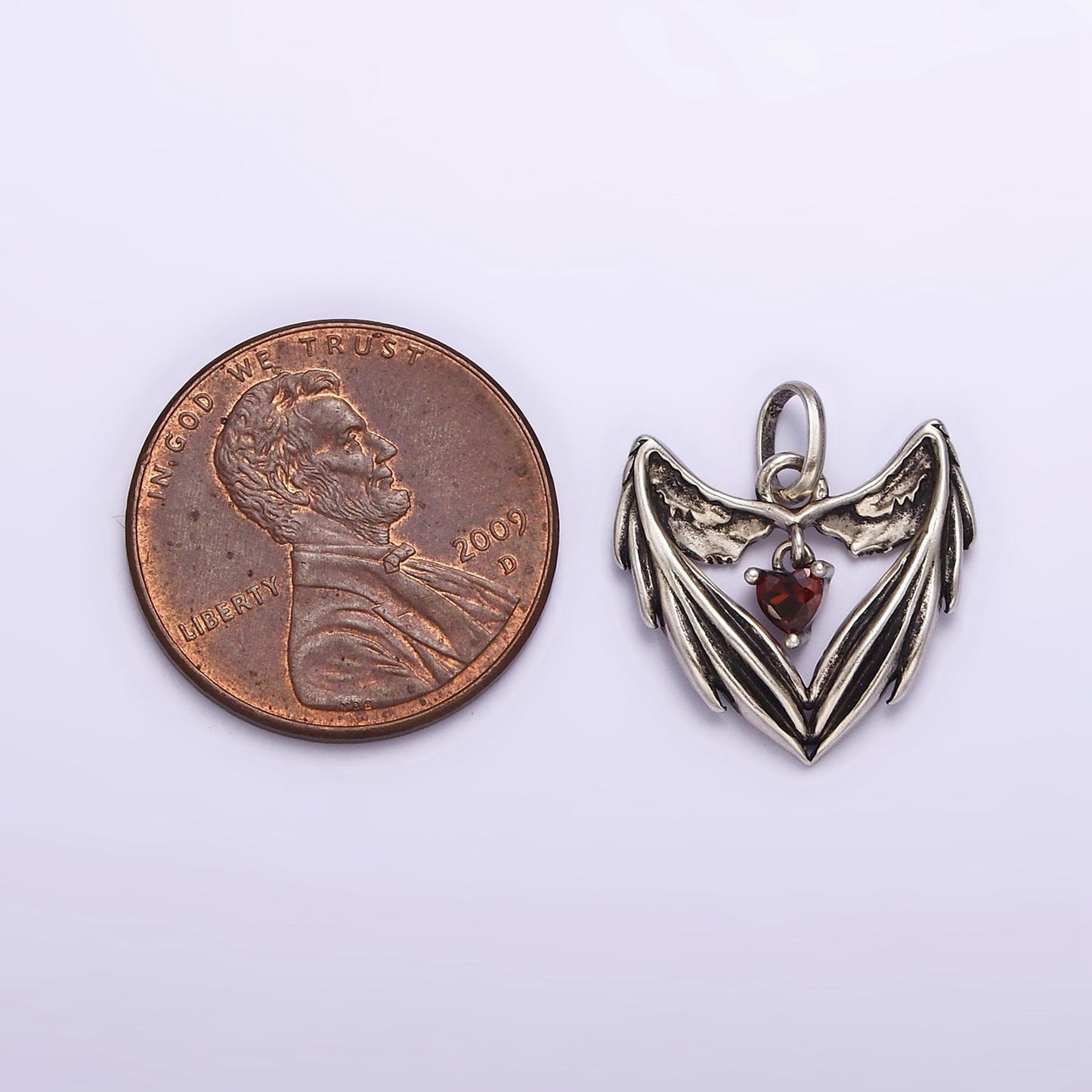 Dainty Angel Wing Heart Charm in 925 Sterling Silver Pendant with Red Cz Jewelry SL-319