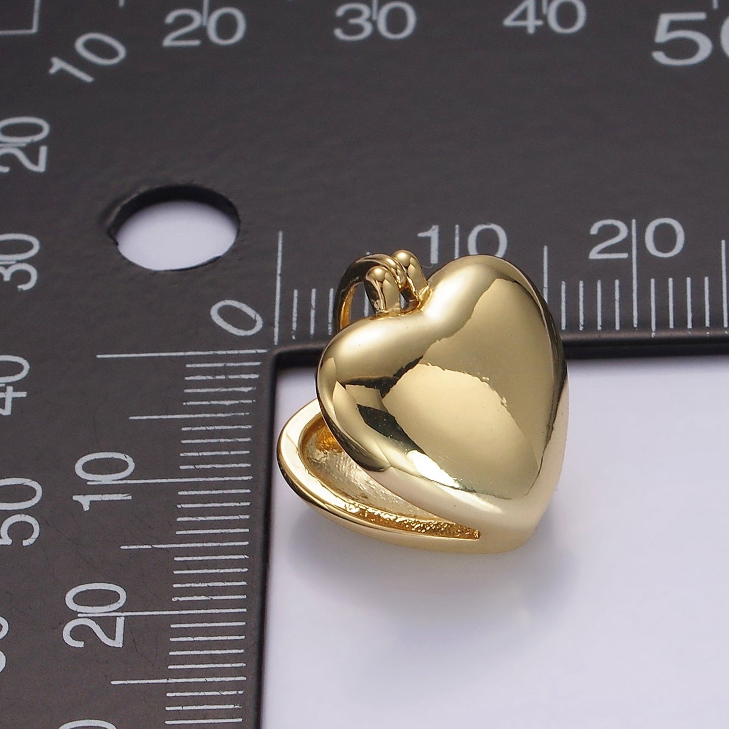 14K Gold Filled 15mm Heart Double Sided Modern Statement Latch Hoop Earrings | V059
