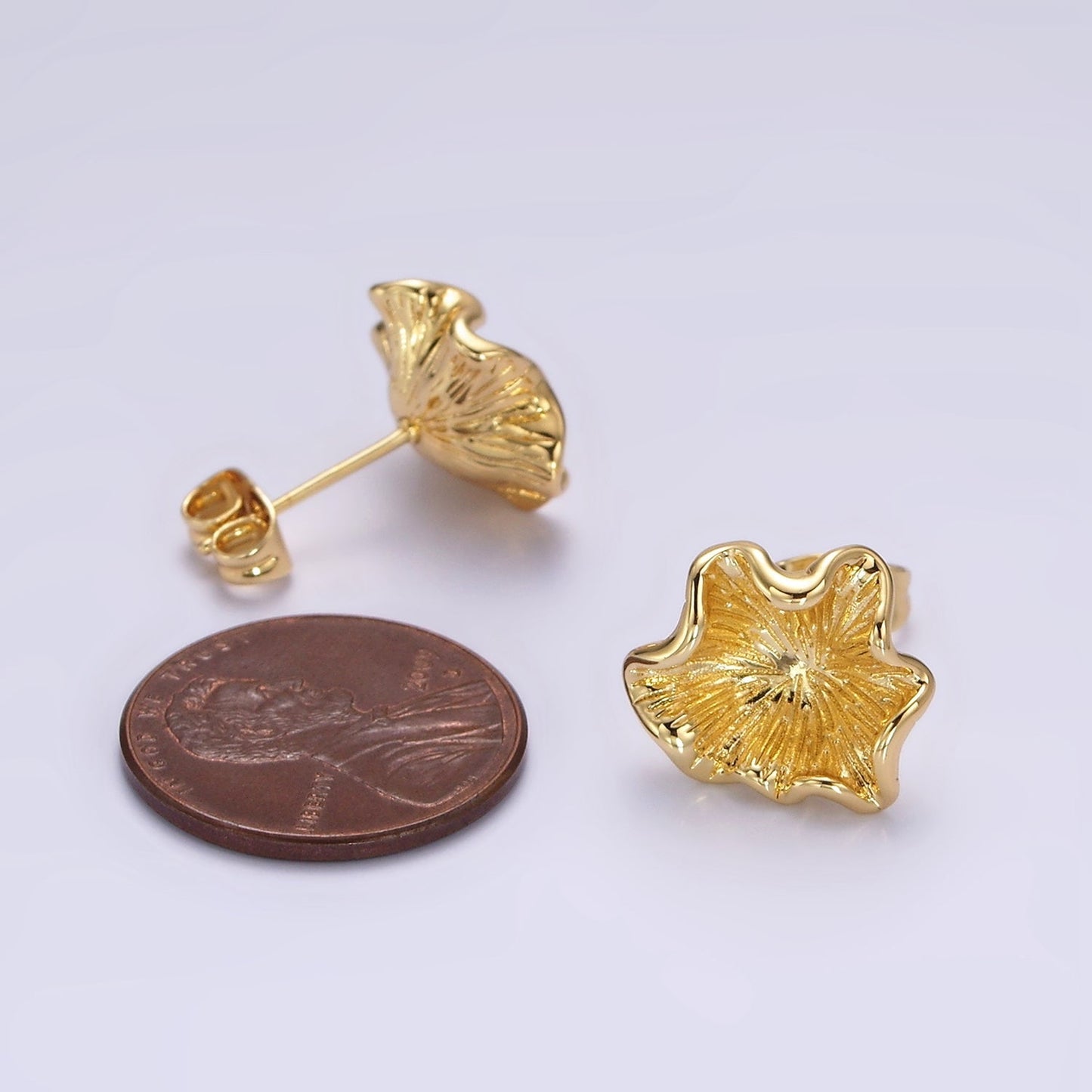 24K Gold Filled Flower Sunburst Molten Stud Earrings | V067