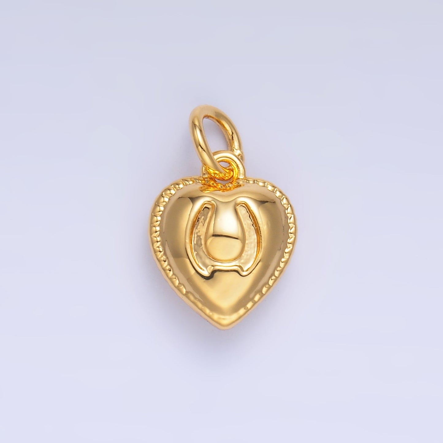 24K Gold Filled Horseshoe Heart Puffy Charm in Gold & Silver | W826