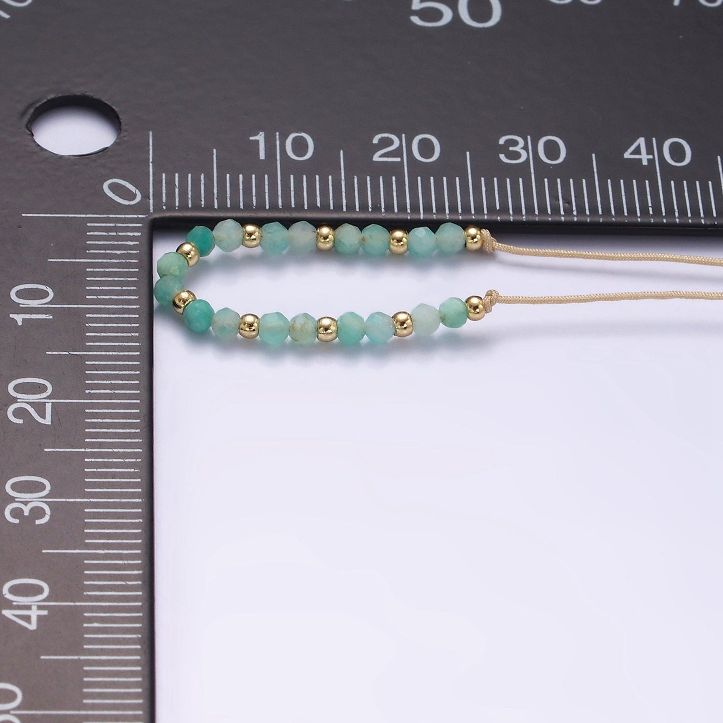 Minimalist Gold Turquoise Multifaceted Cream Cotton String Slider Bracelet | WA-2196 - WA-2198 Clearance Pricing