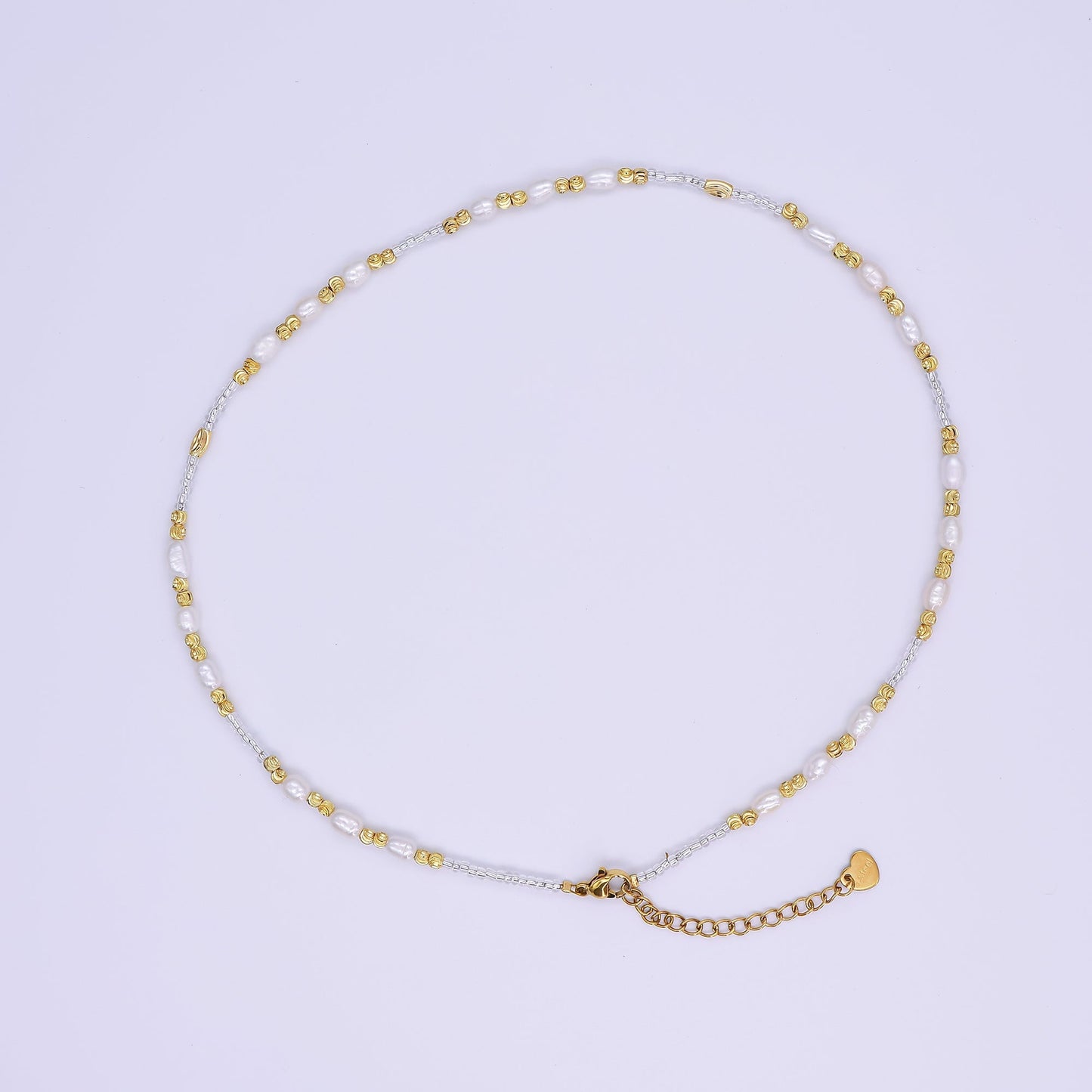 Handmade Bead Chain Necklace with Mother of Pearl 15.55 Inch with Extender | WA2586