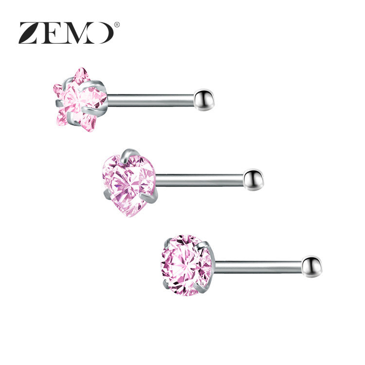 316 Stainless Steel Nose Ring with Zircon Ear Jewelry Set