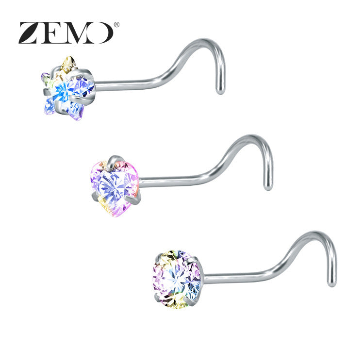 316 Stainless Steel Nose Ring with Zircon Ear Jewelry Set