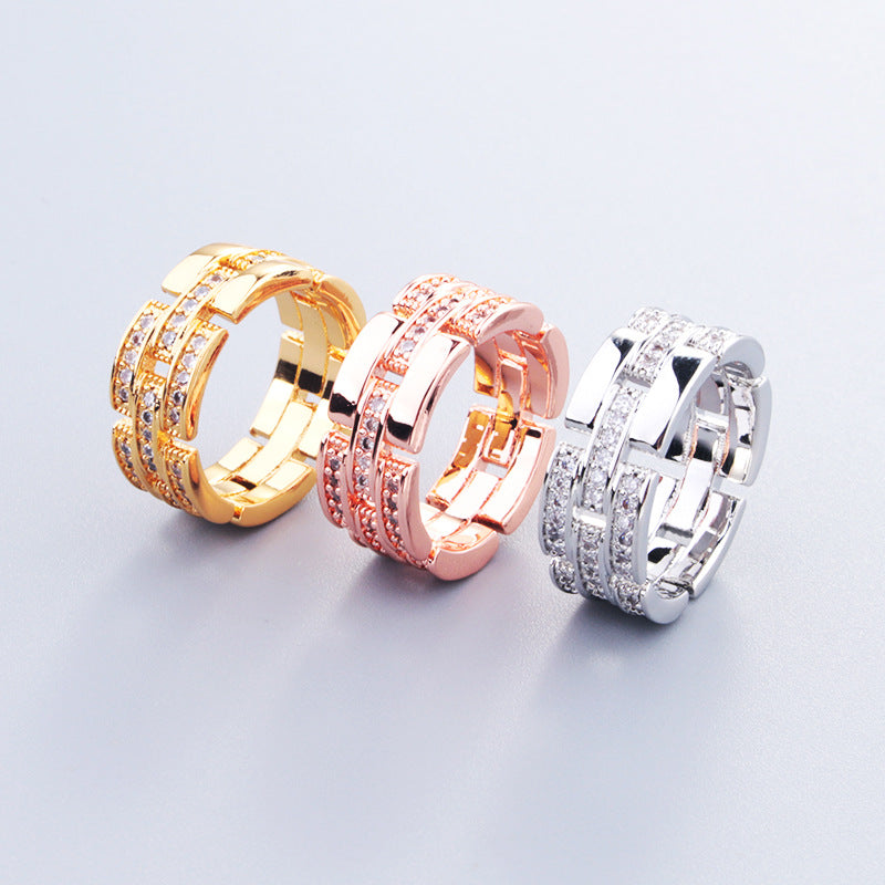 Couple's Simple Stitching Ring Pair with Micro Rhinestones