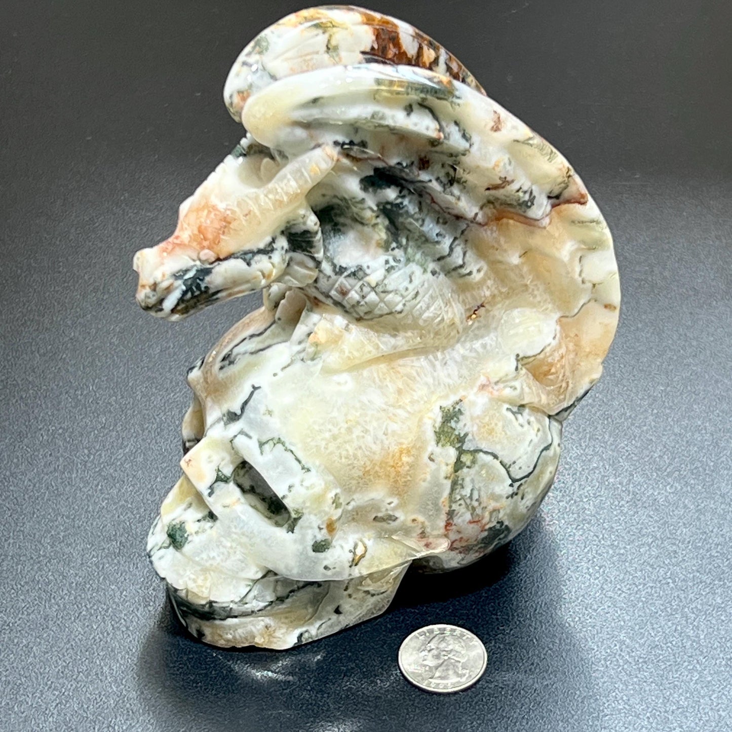 Large Skull and Dragon Carving Red Moss Agate Select Wholesale
