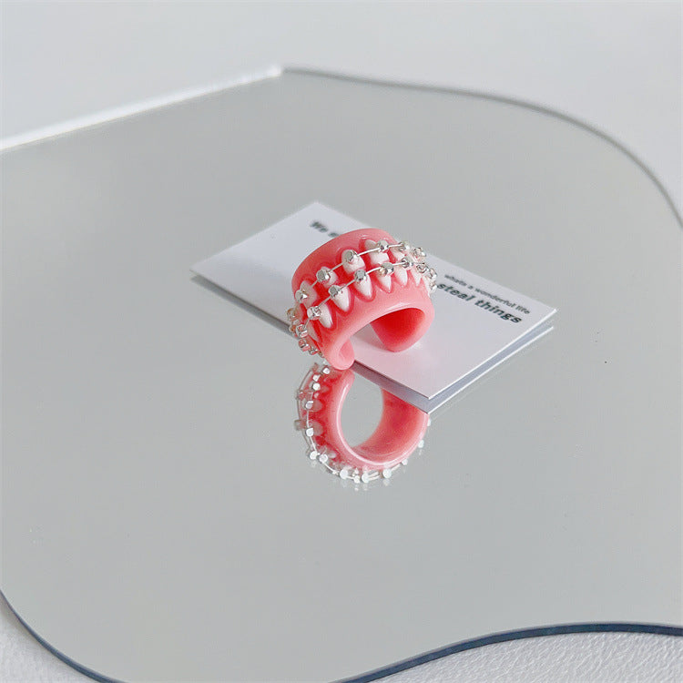 Cute Cartoon Acrylic Tooth Ring for Women