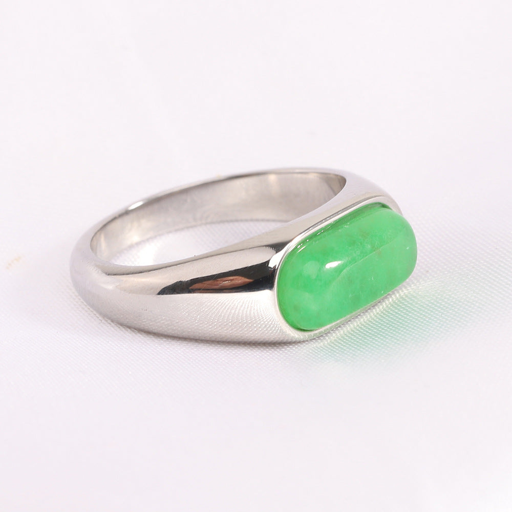 Women's Stainless Steel Ring with Natural Stone Inlay