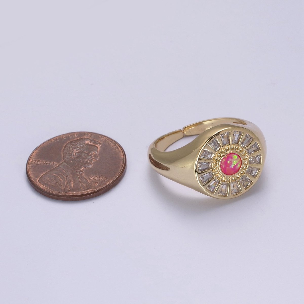 Chunky 24K Gold Filled Crystal Zirconia CZ Ring, White Blue Pink Opal Statement Ring | U-454 ~ U-456