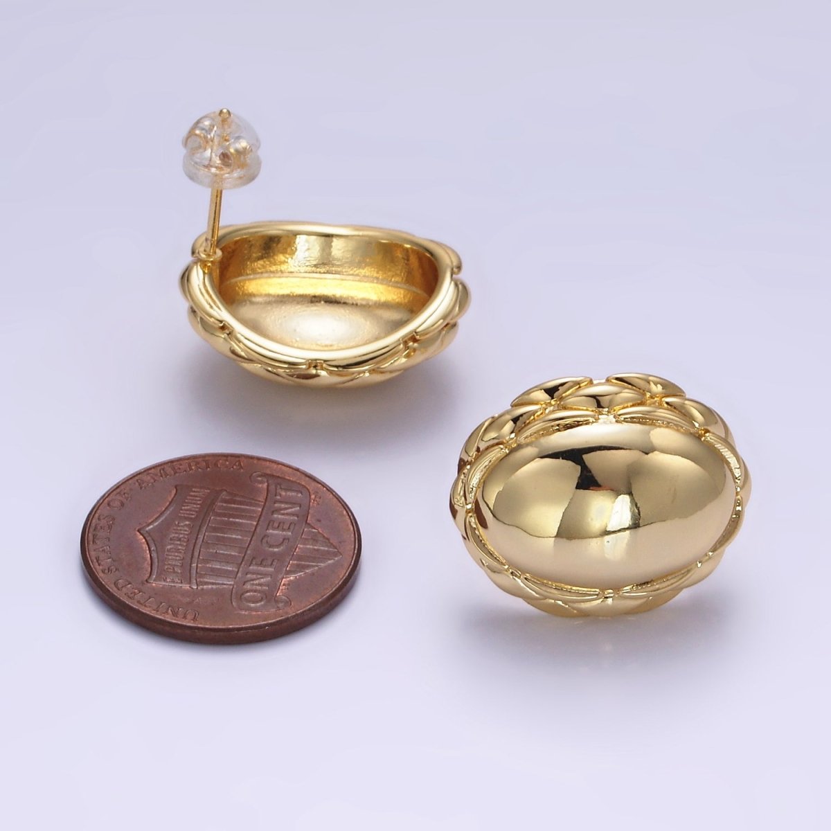 Chunky 24K Gold Filled Oval Quilt Textured Stud Earrings | T309 T310
