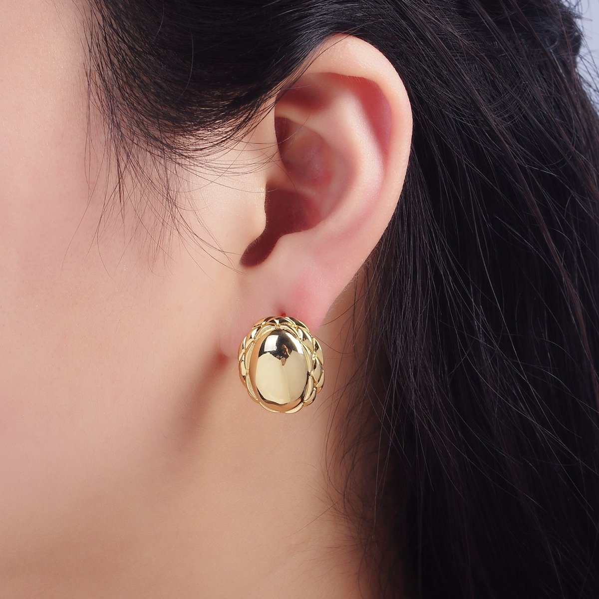 Chunky 24K Gold Filled Oval Quilt Textured Stud Earrings | T309 T310