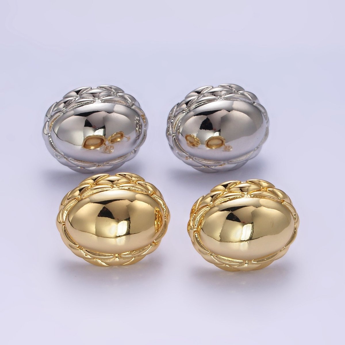 Chunky 24K Gold Filled Oval Quilt Textured Stud Earrings | T309 T310