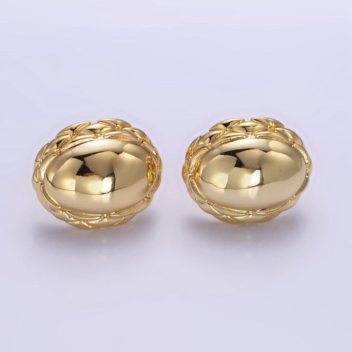 Chunky 24K Gold Filled Oval Quilt Textured Stud Earrings | T309 T310