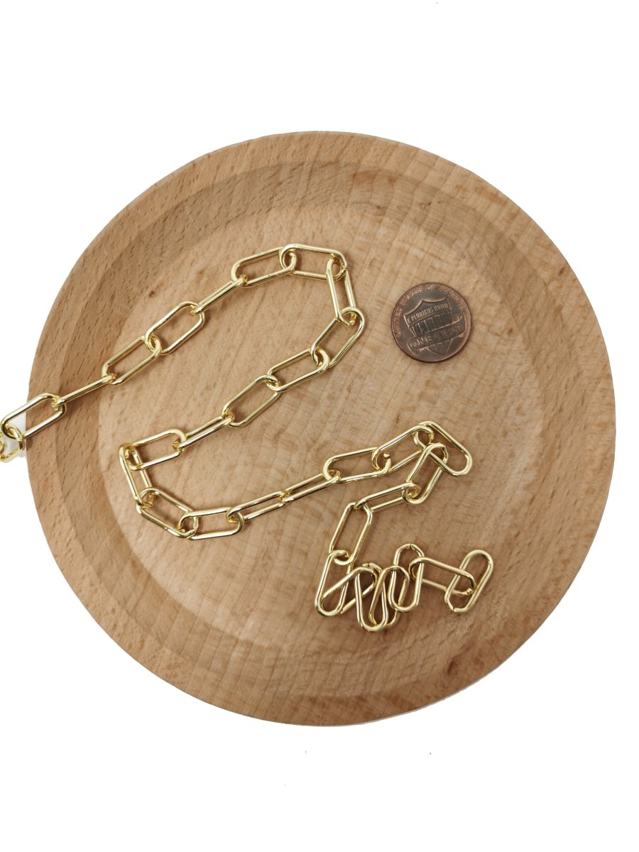 Chunky Paperclip Chain Necklace 17.4X7.3mm, 24K Gold Filled Jumbo Link PAPER CLIP 1 Yard Lead Nickel Free, Unfinished Link Chain | ROLL-186 ROLL-073