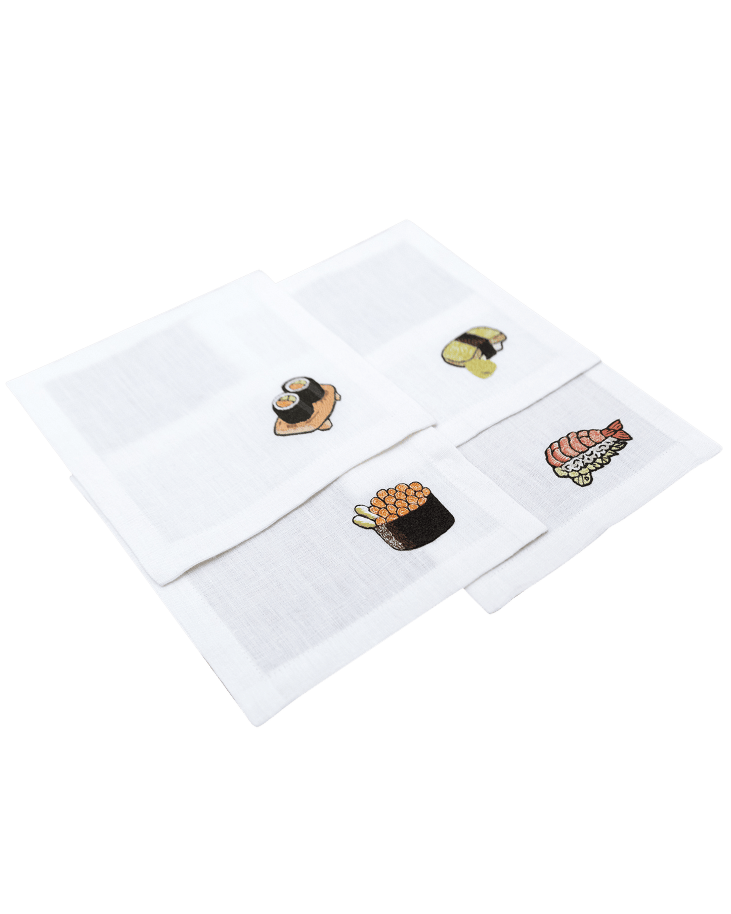 Hand Embroidered Sushi Cocktail Napkins 6" x 6" (Set of 4)