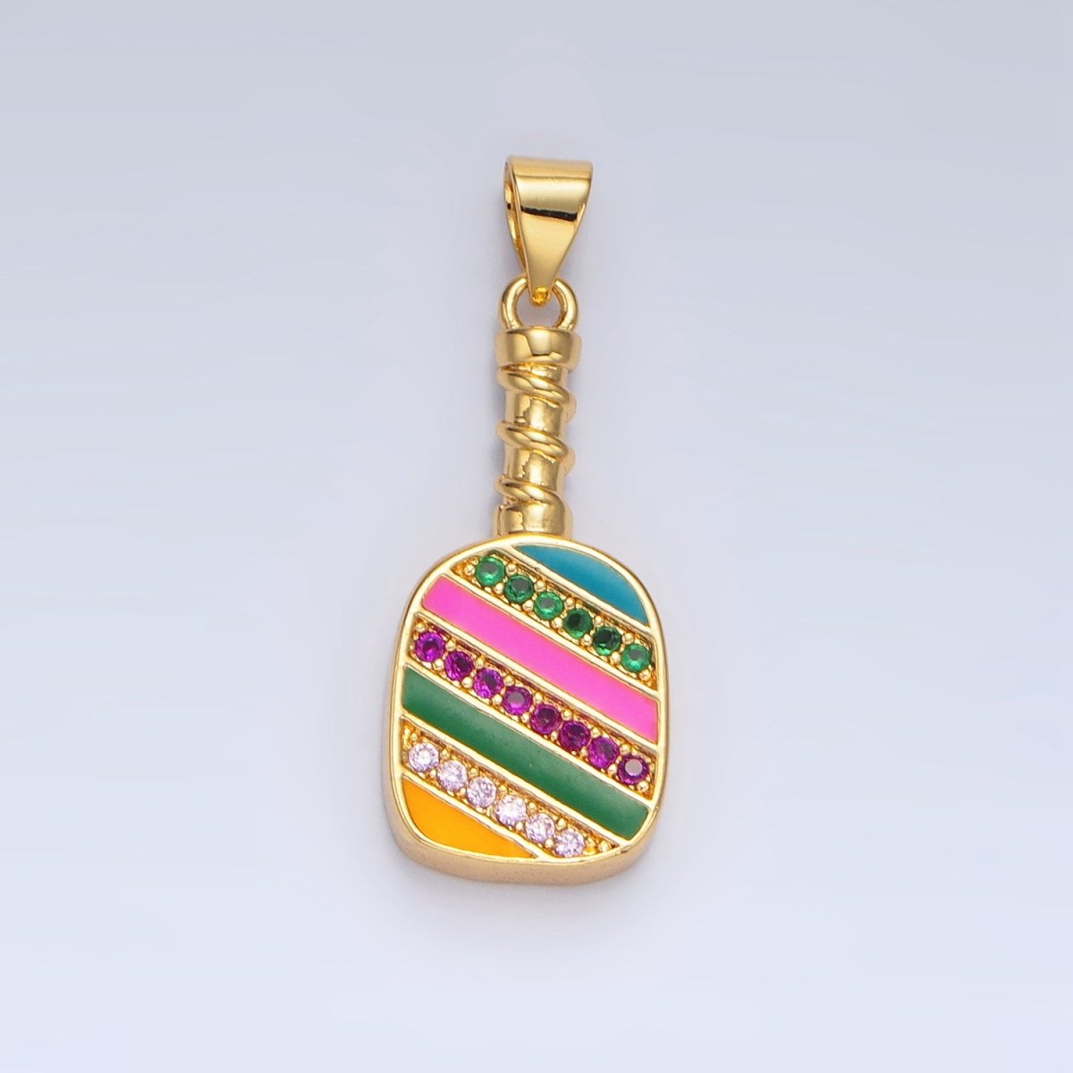 Colorful Pickle Ball Charm in 24K Gold Filled Pendant Sports Paddle with CZ | I769