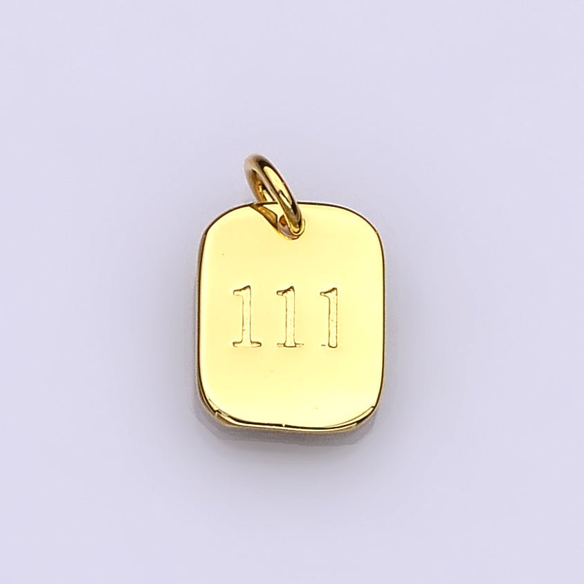 Dainty 24K Gold Filled Angel Number Numerology Engraved Small Military Tag Charm add on Pendant | AC072-AC081