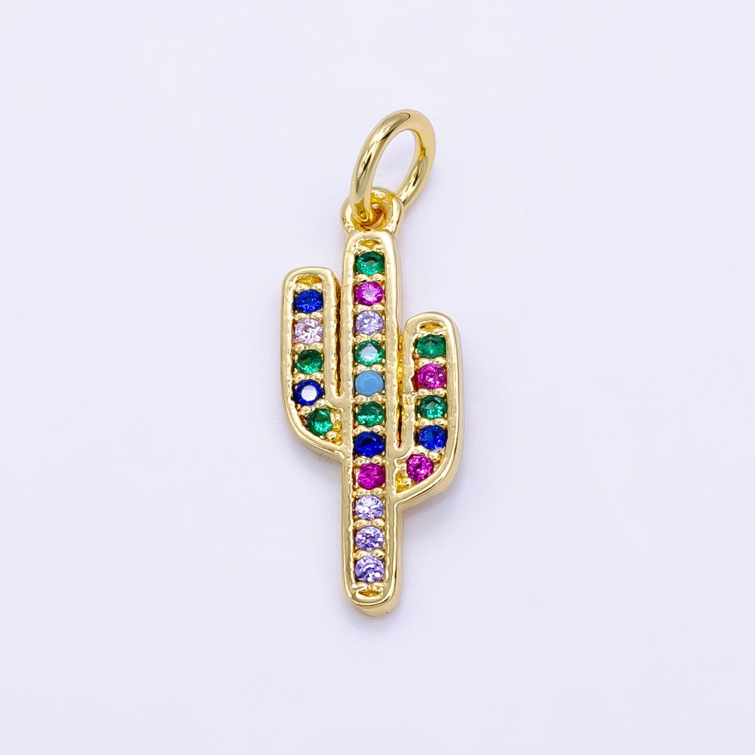 Dainty Cactus Charm Saguaro Pendant Gold Filled Charm for Teen Jewelry Colorful Micro Pave charm Necklace Earring Bracelet Charm Supply C-629