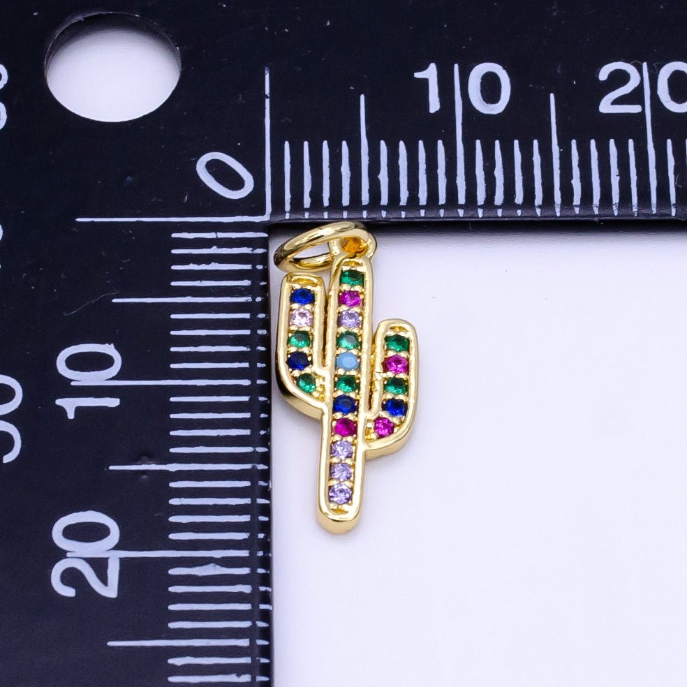 Dainty Cactus Charm Saguaro Pendant Gold Filled Charm for Teen Jewelry Colorful Micro Pave charm Necklace Earring Bracelet Charm Supply C-629