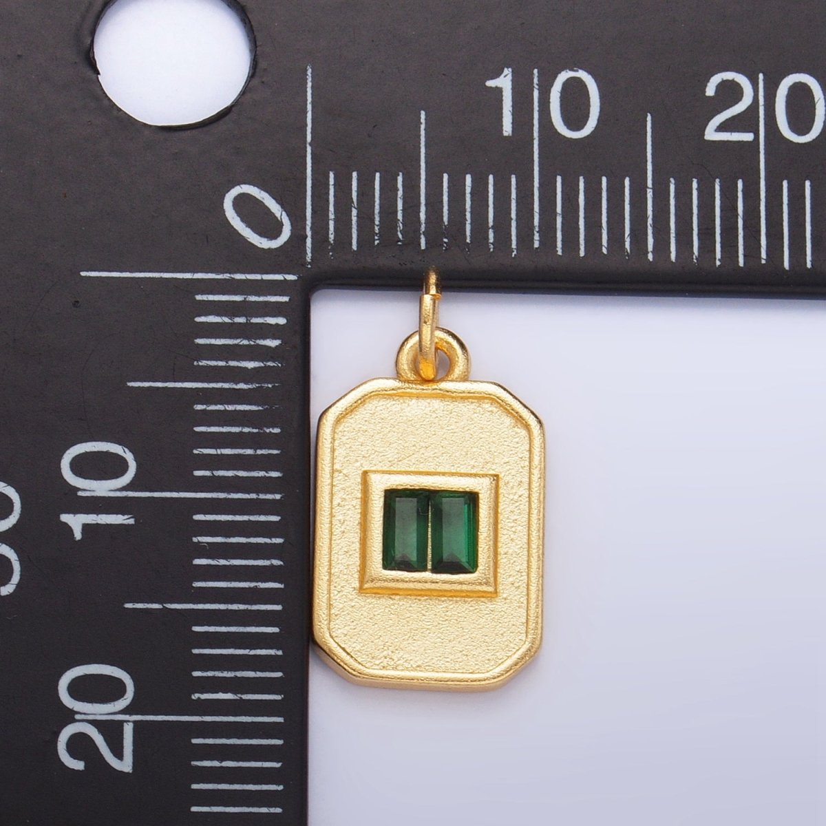 Dainty Emerald Green CZ Square Gold Filled Medallion Charm Tiny Small Pendant Tag E-869