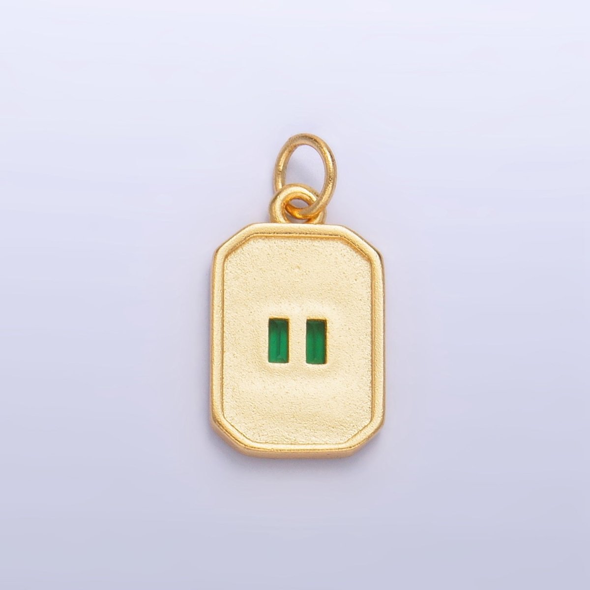 Dainty Emerald Green CZ Square Gold Filled Medallion Charm Tiny Small Pendant Tag E-869