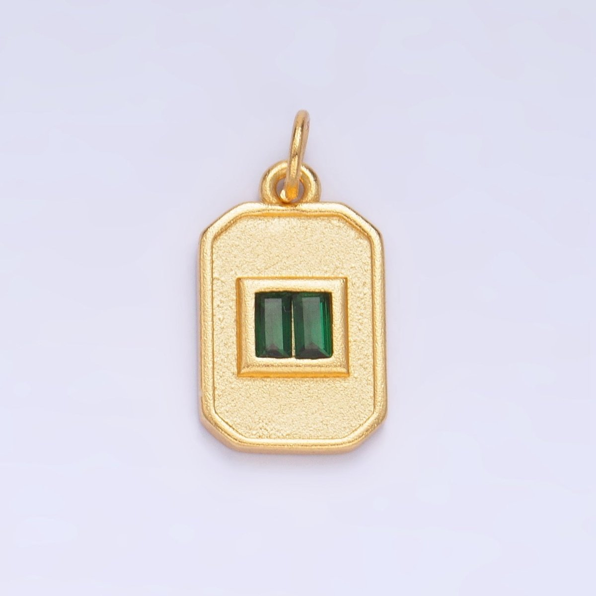 Dainty Emerald Green CZ Square Gold Filled Medallion Charm Tiny Small Pendant Tag E-869