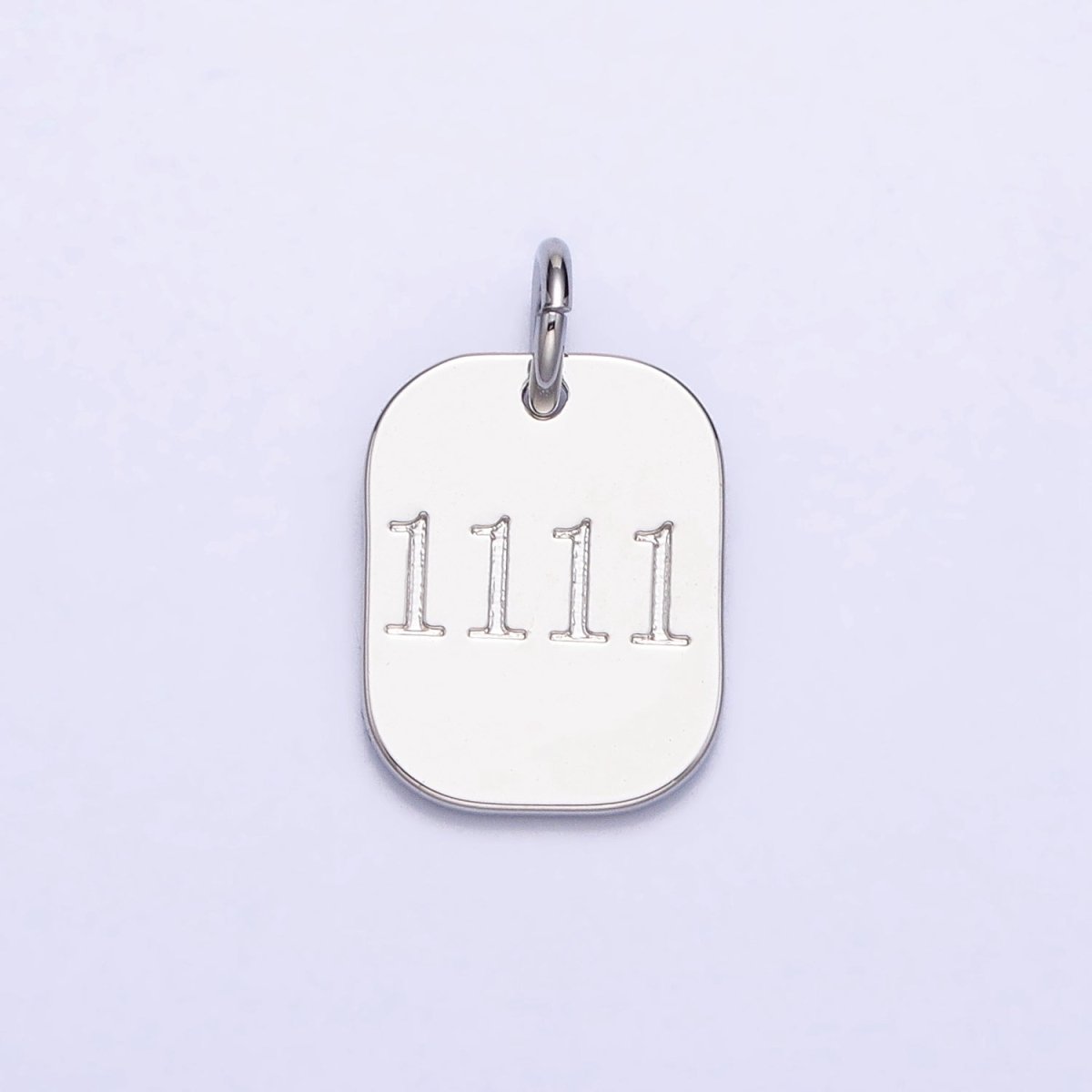 Dainty Silver Tag Angel Number Numerology Engraved Small Military Tag Charm add on Pendant | AC062-AC071