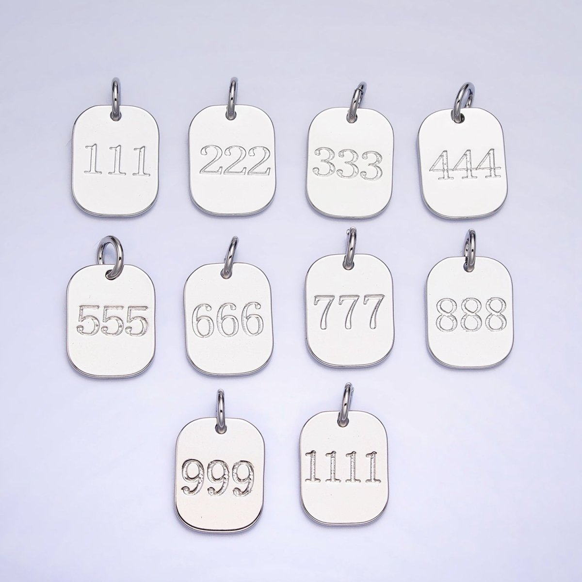 Dainty Silver Tag Angel Number Numerology Engraved Small Military Tag Charm add on Pendant | AC062-AC071