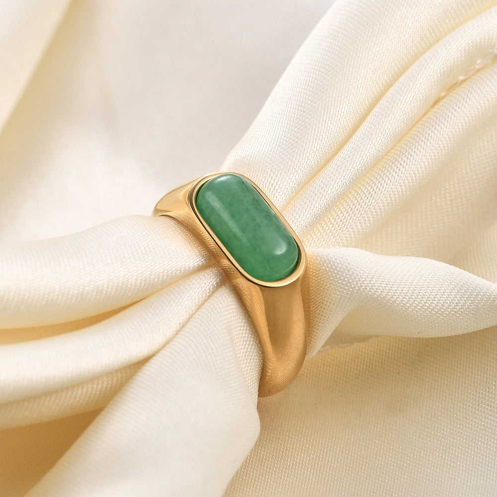 Women's Stainless Steel Ring with Natural Stone Inlay