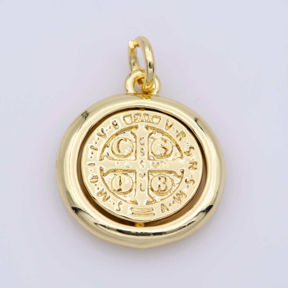 Double Sided Dainty Gold Filled Saint Benedict Charm Pray for You Spinner Pendant for Religious Jewelry Making Inspired M487