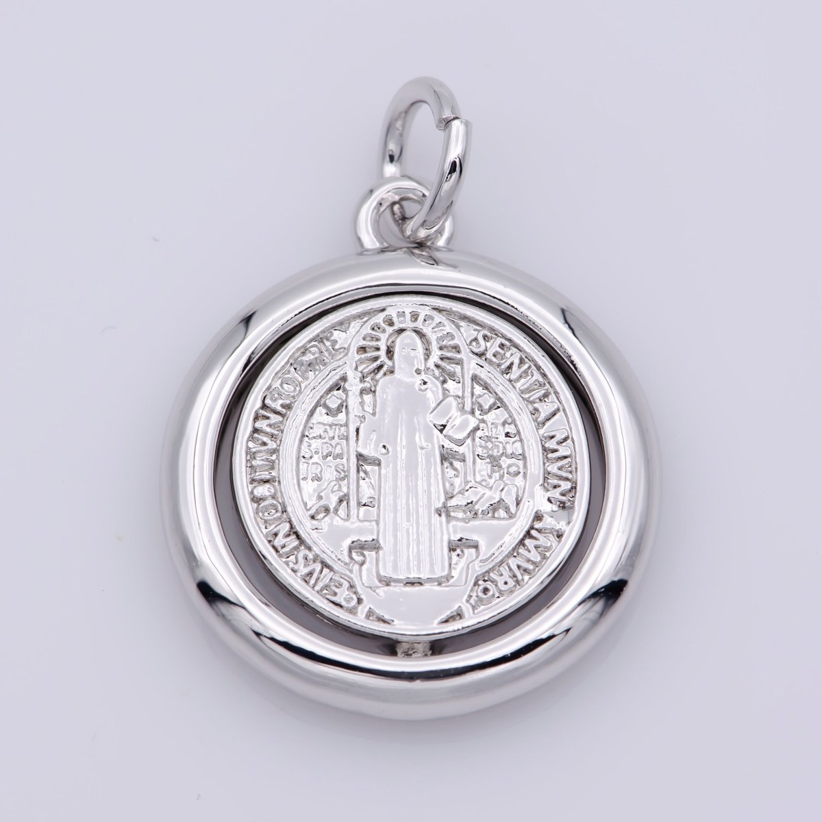 Double Sided Dainty Gold Filled Saint Benedict Charm Pray for You Spinner Pendant for Religious Jewelry Making Inspired M487