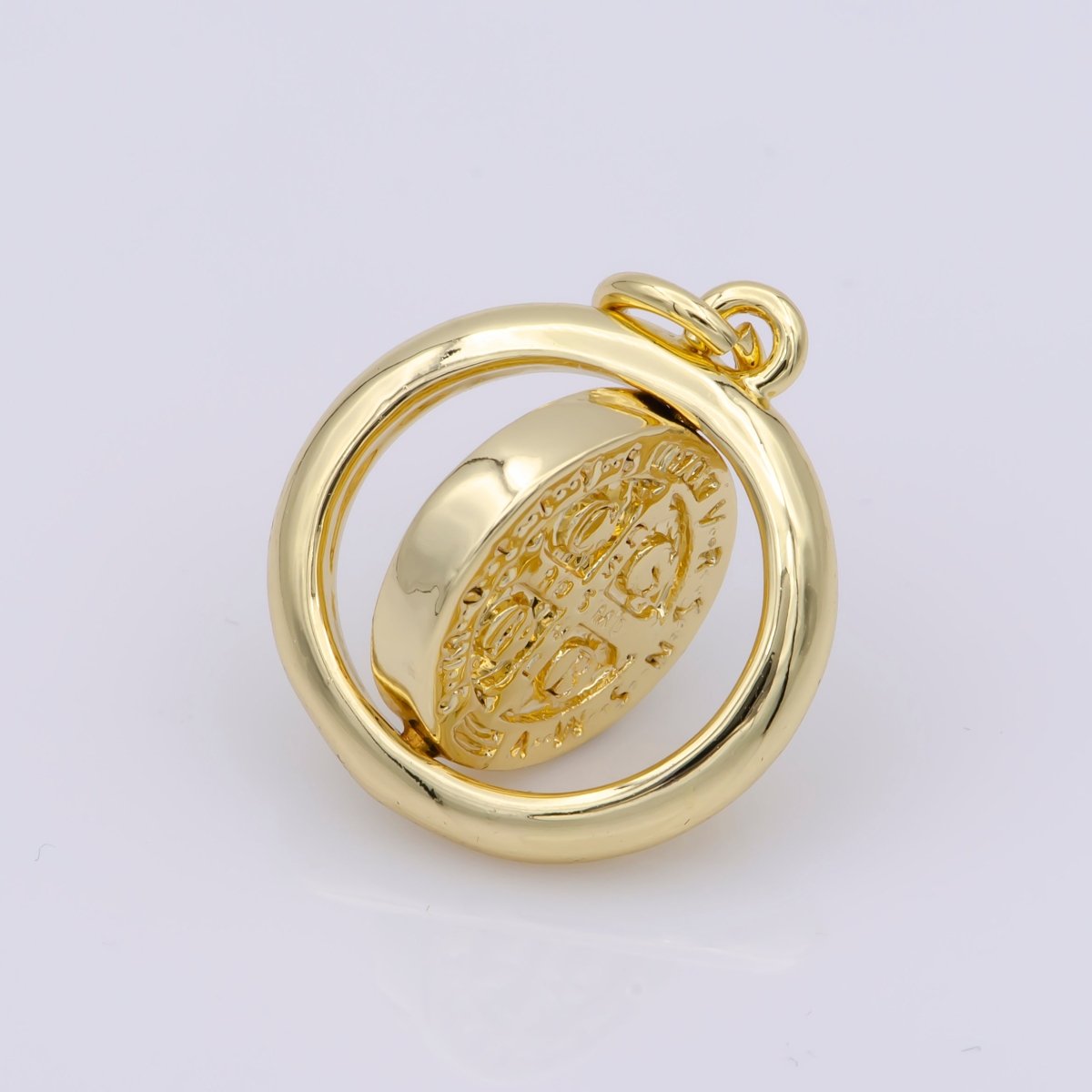 Double Sided Dainty Gold Filled Saint Benedict Charm Pray for You Spinner Pendant for Religious Jewelry Making Inspired M487